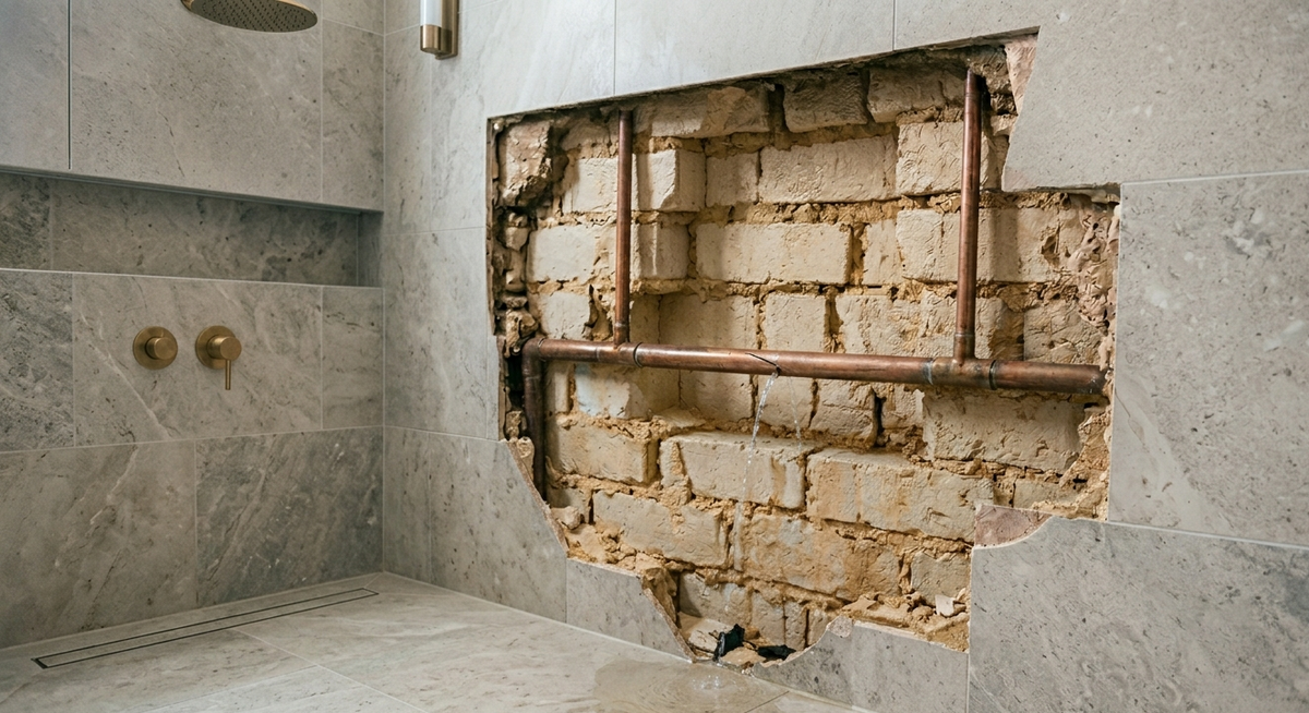 Water_Leak_Inside_Bathroom_Wall_Copper_Pipe